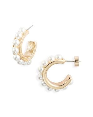 Nordstrom Channel Set Faux Pearl Hoop Earrings - Metallic
