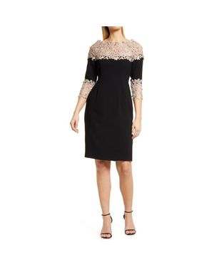 Shani Crepe & Lace Sheath Dress - Black