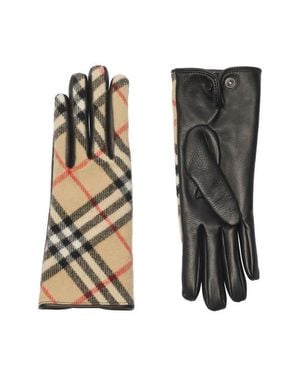 Burberry Large Core Check Leather & Wool Blend Gloves - Black