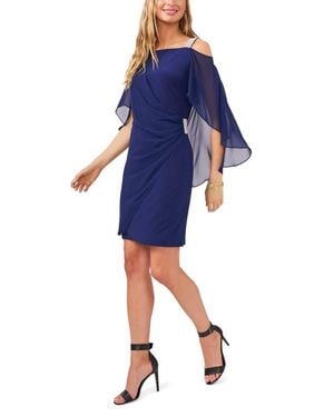Chaus Cape Sleeve Cold Shoulder Sheath Dress - Blue