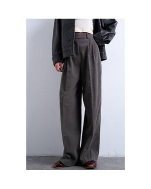 TOPSHOP Herringbone Pleated Wide Leg Pants - Gray