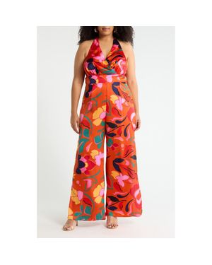 Sugarlips Magic Moment Floral Halter Jumpsuit - Red