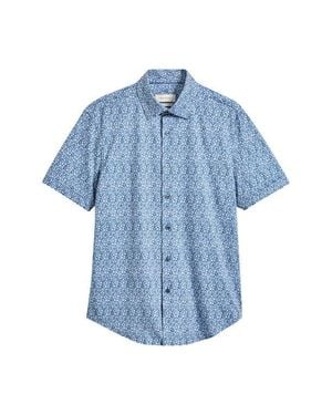 Bugatchi Miles Ooohcotton Floral Print Short Sleeve Button-Up Shirt - Blue
