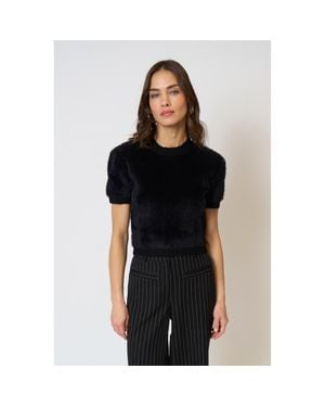 Central Park West Roman Eyelash Tee With Shoulder Pads - Black