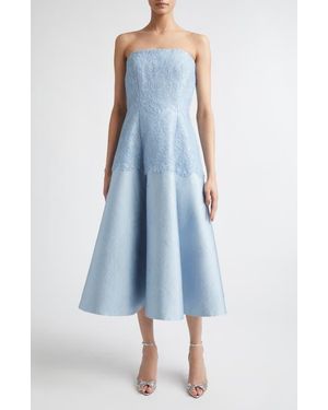 Emilia Wickstead Meja Strapless Lace & Jacquard Midi Dress - Blue
