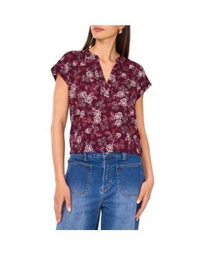 Vince Camuto Floral Short Sleeve Georgette Top - Red