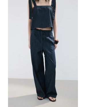 Mango Wide Leg Denim Pants - Blue