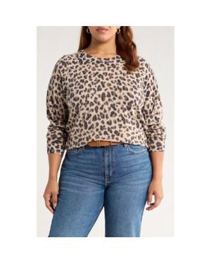 Caslon Leopard Print Raglan Wool & Cashmere Sweater - Black