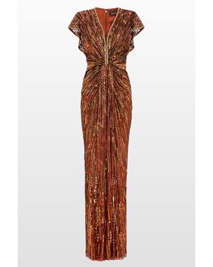 Jenny Packham Zola Sequin-Embellished V-Neck Maxi Dress - Brown