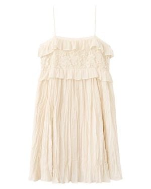 Mango Crinkle Lace Sleeveless Dress - Natural