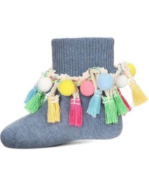 Memoi Pom-Pom-Palooza Ankle Socks - Gray
