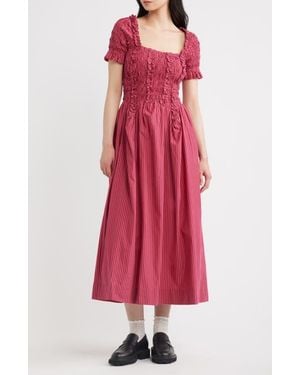 Damson Madder Raphaela Ruffle Midi Dress - Red
