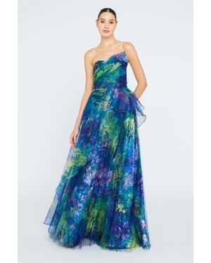 THEIA Taya Strapless Organza Gown - Blue