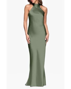 Xscape Evenings Halter Neck Satin Sheath Gown - Green