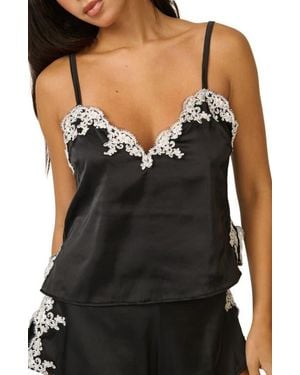 KAT THE LABEL Cinderella Lace Trim Stretch Satin Camisole - Black