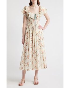 Doen Illiana Smocked Tiered Organic Cotton Maxi Dress - Natural