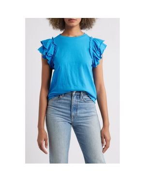 Apny Ruffle Sleeve T-Shirt - Blue