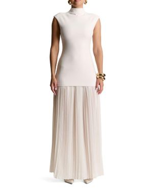 Naked Wardrobe Funnel Neck Mixed Media Maxi Dress - White