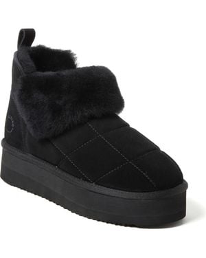 Dearfoams Fireside Bayswater Genuine Shearling Quilted Platform Bootie - Black