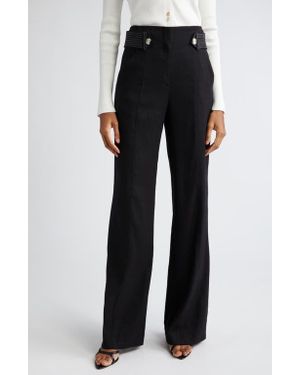 Veronica Beard Sunny Button Tab Linen Blend Wide Leg Pants - Black