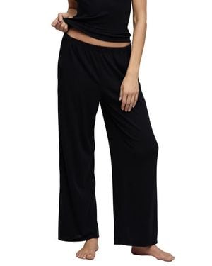 Barefoot Dreams Scalloped Trim Pointelle Wide Leg Pants - Black