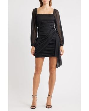 Jump Apparel Metallic Drape Front Long Sleeve Minidress - Black