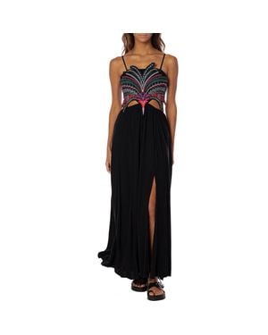 Maaji Palm Grove Owen Embroideredcover-Up Maxi Dress - Black
