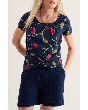 Seasalt Cornwall Appletree Floral Keyhole T-Shirt - Blue