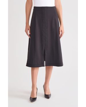 Misook Ponte Front Slit Midi Skirt - Black