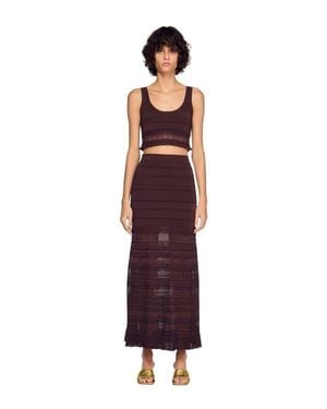 Sandro Pointelle Knit Maxi Skirt - Red