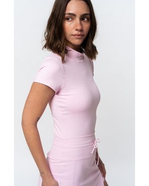 Sierra Madre Golf Ready Mock Neck Short Sleeve Top - White
