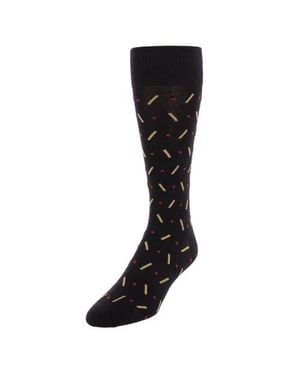 Trafalgar Jevin Dot And Dash Mid-Calf Combed Cotton Dress Socks - Black
