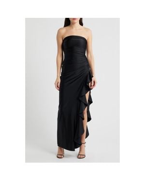 Emerald Sundae Shirred Ruffle Strapless Gown - Black