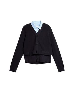 Sacai Layered Poplin & Knit Cardigan - Blue