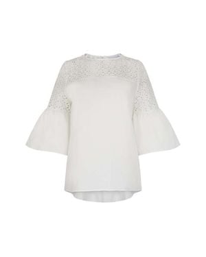 Anne Fontaine Piper Top With Sheer Mesh Sleeves - White
