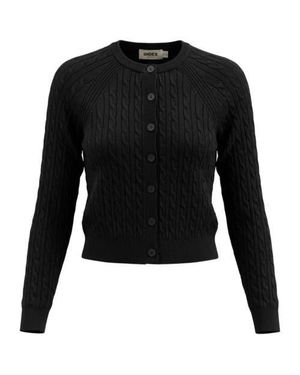 Index Cable Knit Raglan Sleeve Button Front Cardigan - Black