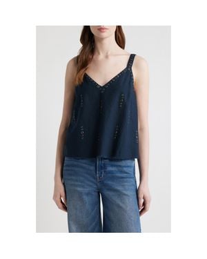 Rag & Bone Aubrey Grommet Trim Linen & Cotton Camisole - Blue