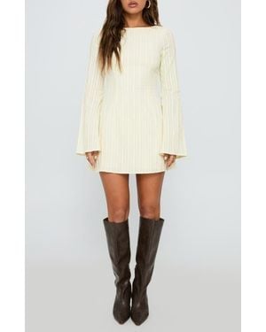 Princess Polly Alfalfa Tonal Stripe Long Sleeve Minidress - White