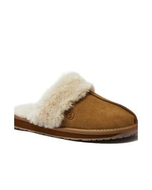 Lands' End Suede Furry Lined Indoor Outdoor Slippers - Brown