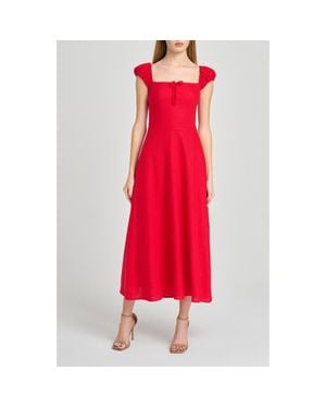 Wayf Carina Cap Sleeve Linen Blend Maxi Dress - Red