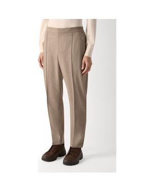 ZEGNA Wool Blend Pleated Pants - Natural
