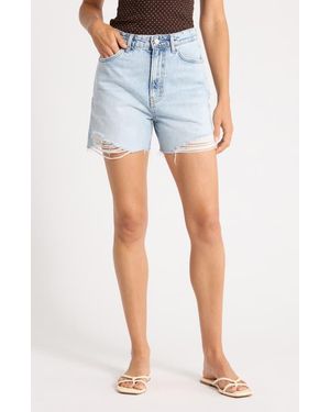 Reformation Saige High Waist Raw Hem Denim Cutoff Shorts - Blue