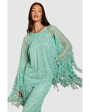 Coast Sequin Cape Blouse - Green