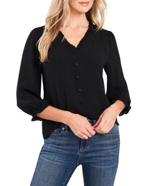 Cece Ruffle V-Neck Blouse - Black
