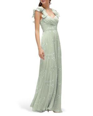 After Six Ruffle Strap Gown - Green