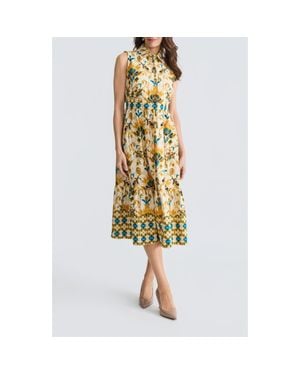 Kasper Border Print Midi Shirdress - Yellow