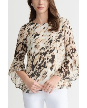 Kasper Printed Ruffle Sleeve Top - Natural