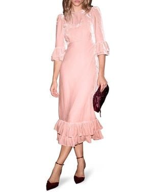 Mint Velvet Velvet Ruffle Midi Dress - Pink