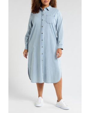 UNIVERSAL STANDARD Odeon Long Sleeve Chambray Shirtdress - Blue