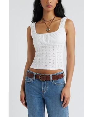 BP. Ruched Cotton Eyelet Tank - Blue